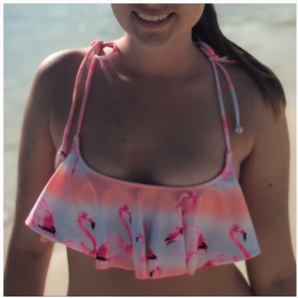 VS PINK Flamingo Flounce Ruffle Bikini Tie Top - Picture 8 of 10